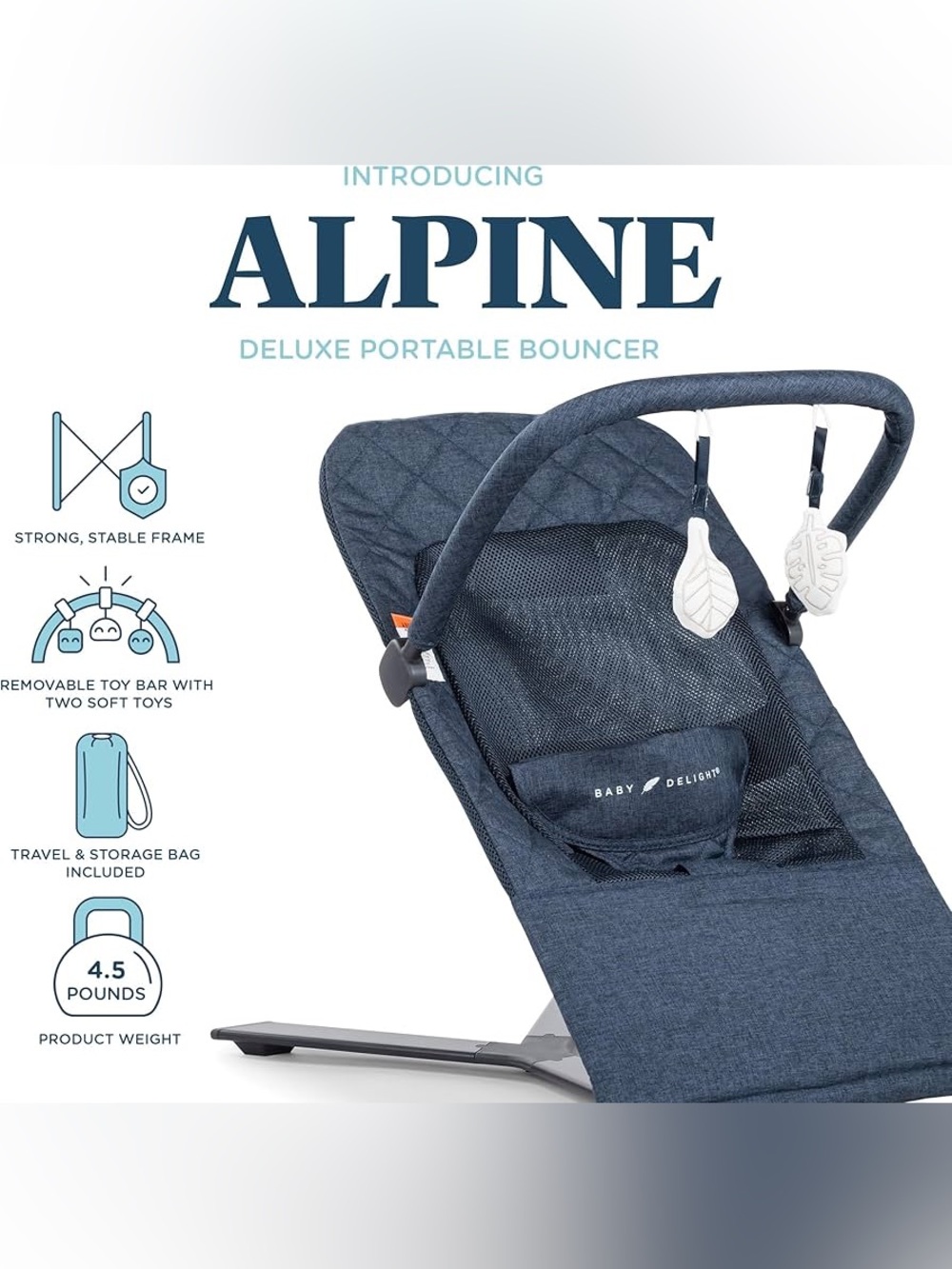 Baby Delight COVER Alpine Deluxe Bouncer Replacement Quilted Indigo Blue Mesh